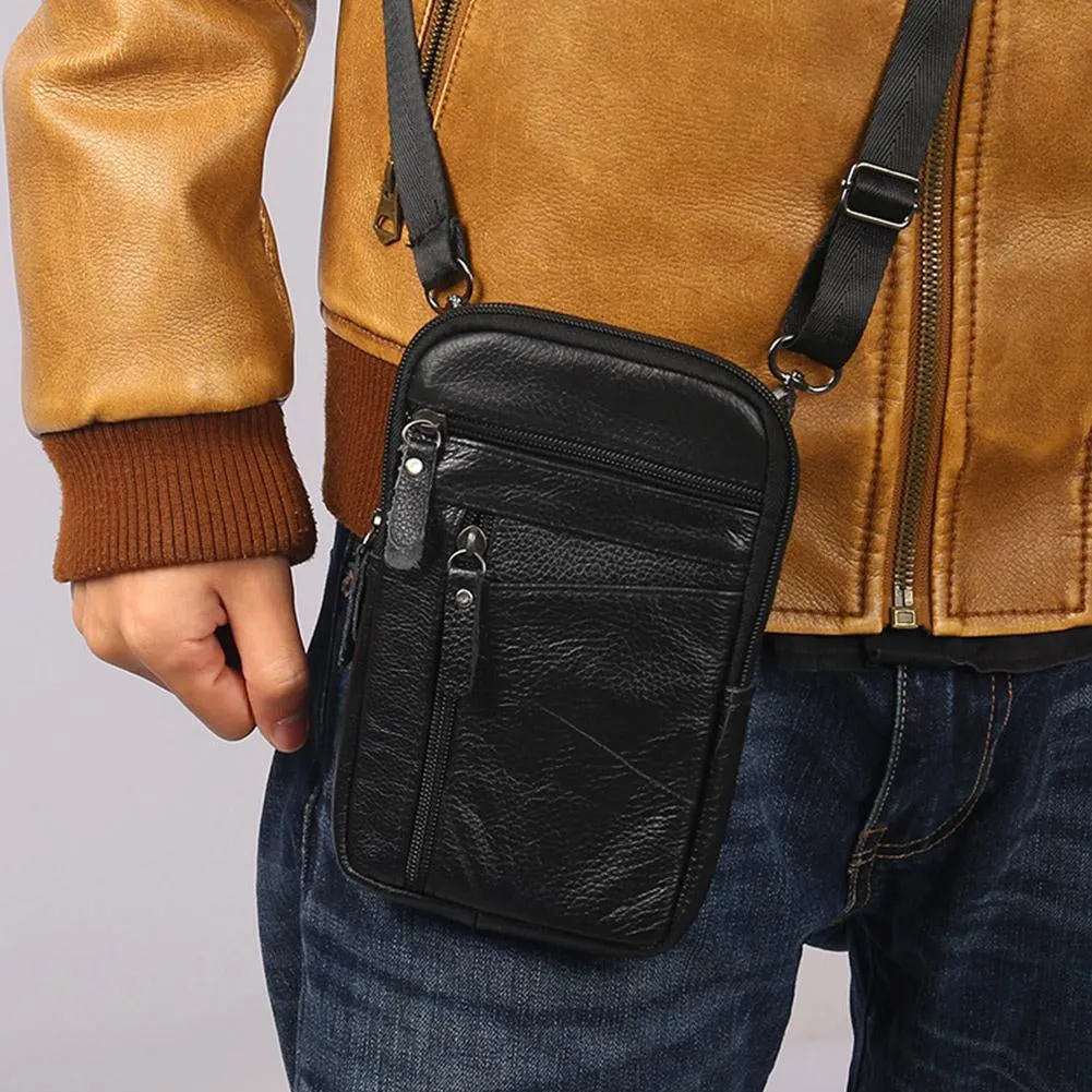 Cyflymder Portable Men's Mobile Phone Pockets Leather Belt Clip Bag Pouch Fashion Crossbody Backpack Shoulder Bag Waistbag Casual