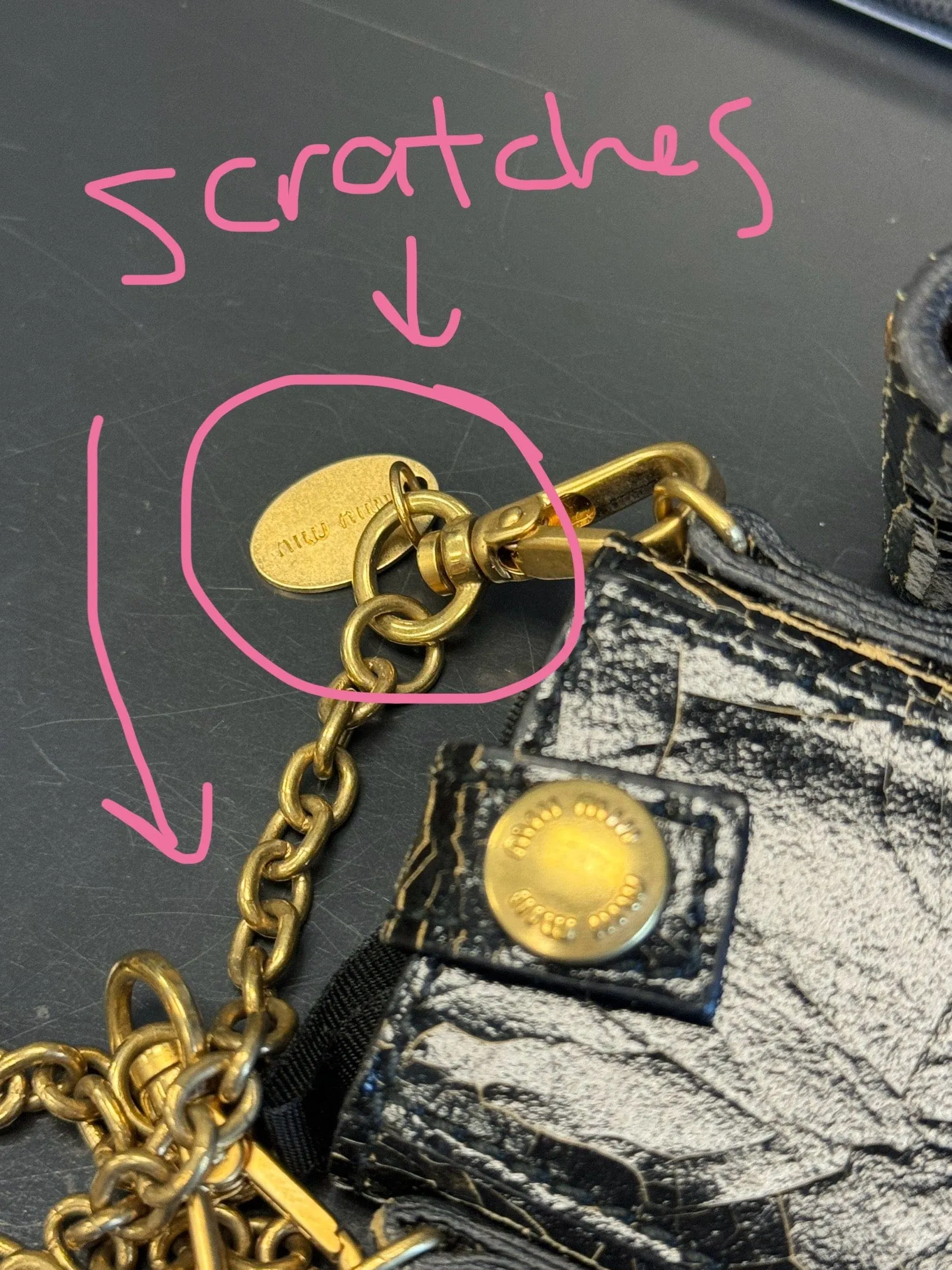 Damaged/ Store Return Miu Miu Black Crackled Leather Handbag Accessory