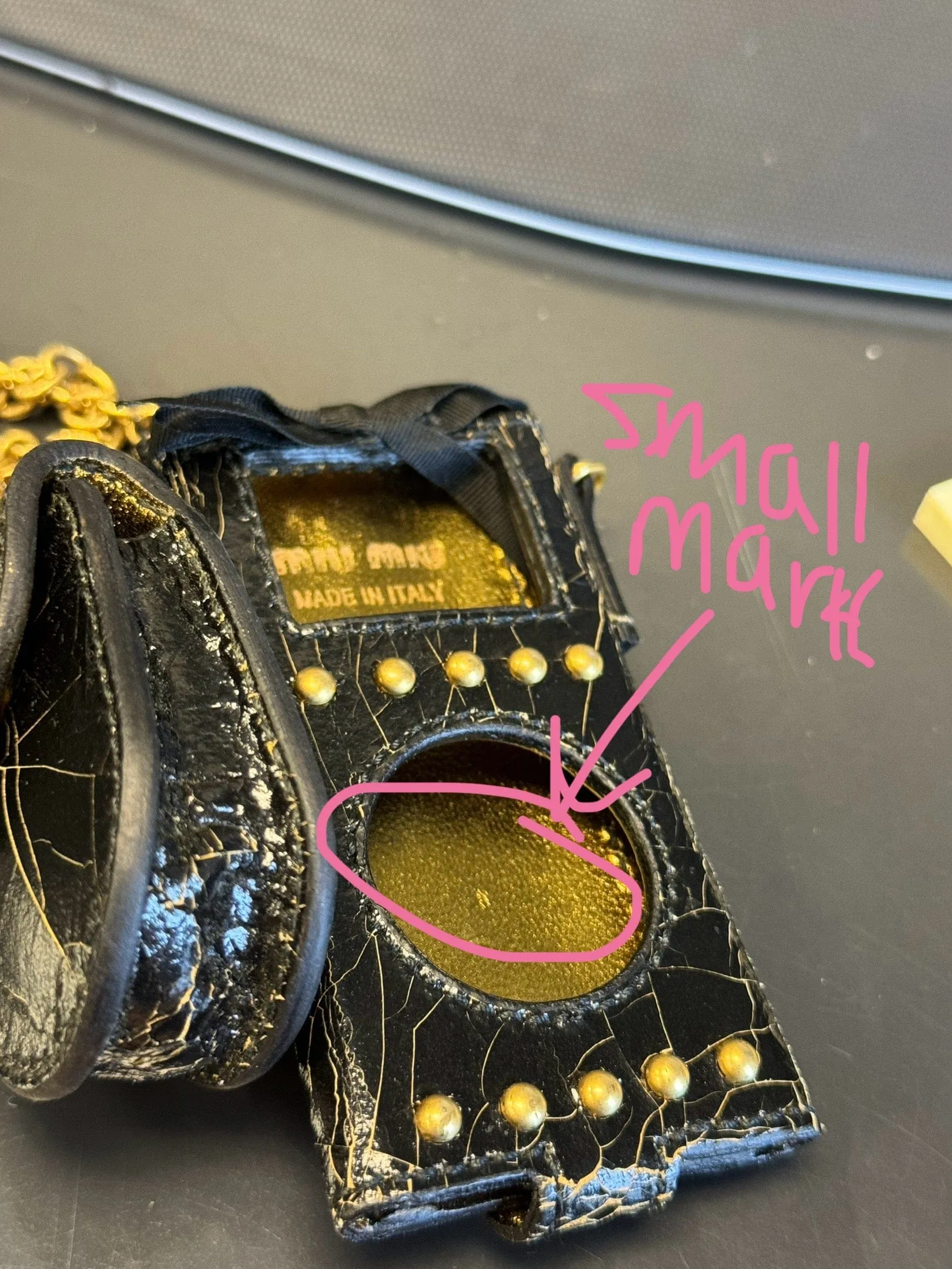 Damaged/ Store Return Miu Miu Black Crackled Leather Handbag Accessory