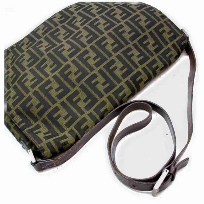 Fendi Shoulder And Cross Body Tobacco Zucco Print Leather And Canvas Messenger Bag