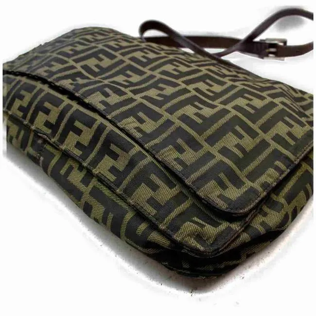 Fendi Shoulder And Cross Body Tobacco Zucco Print Leather And Canvas Messenger Bag