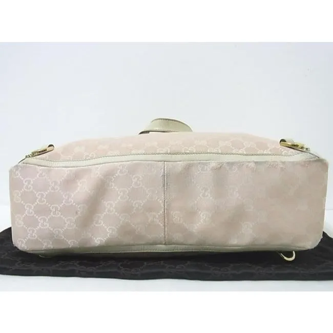 Gucci Abbey Vintage Pink Large G Logo Print Canvas And White Leather Tote