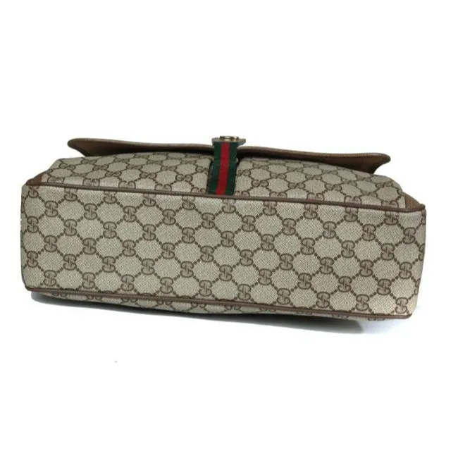 Gucci Early Accessory Collection School Bag Brown Large G Logo Print With Red And Green Shelly Strip