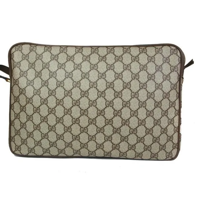 Gucci Early Accessory Collection School Bag Brown Large G Logo Print With Red And Green Shelly Strip