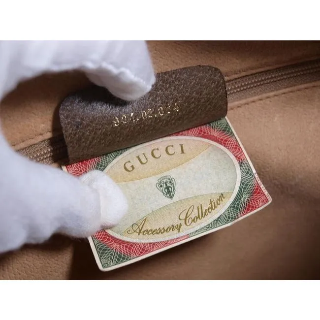 Gucci Early Accessory Collection School Bag Brown Large G Logo Print With Red And Green Shelly Strip