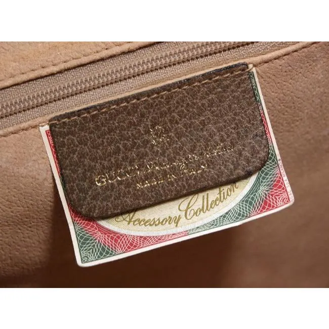 Gucci Early Accessory Collection School Bag Brown Large G Logo Print With Red And Green Shelly Strip