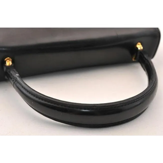 Gucci Top Bag Vintage Handle Multi Compartment Purse Black Leathergold Boar Skin Satchel