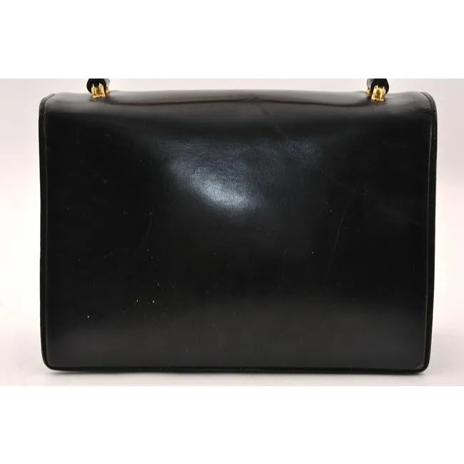 Gucci Top Bag Vintage Handle Multi Compartment Purse Black Leathergold Boar Skin Satchel