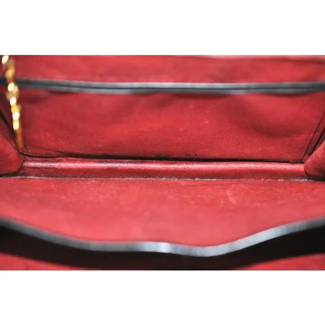 Gucci Top Bag Vintage Handle Multi Compartment Purse Black Leathergold Boar Skin Satchel