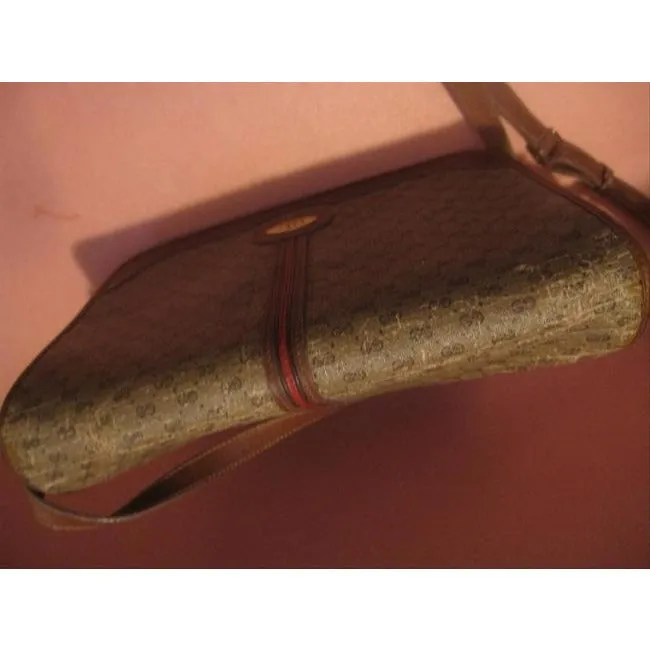 Gucci Vintage Brown Leather Small G Logo Print In Shades Of Brown With Red Green