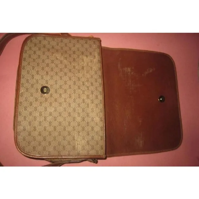 Gucci Vintage Brown Leather Small G Logo Print In Shades Of Brown With Red Green