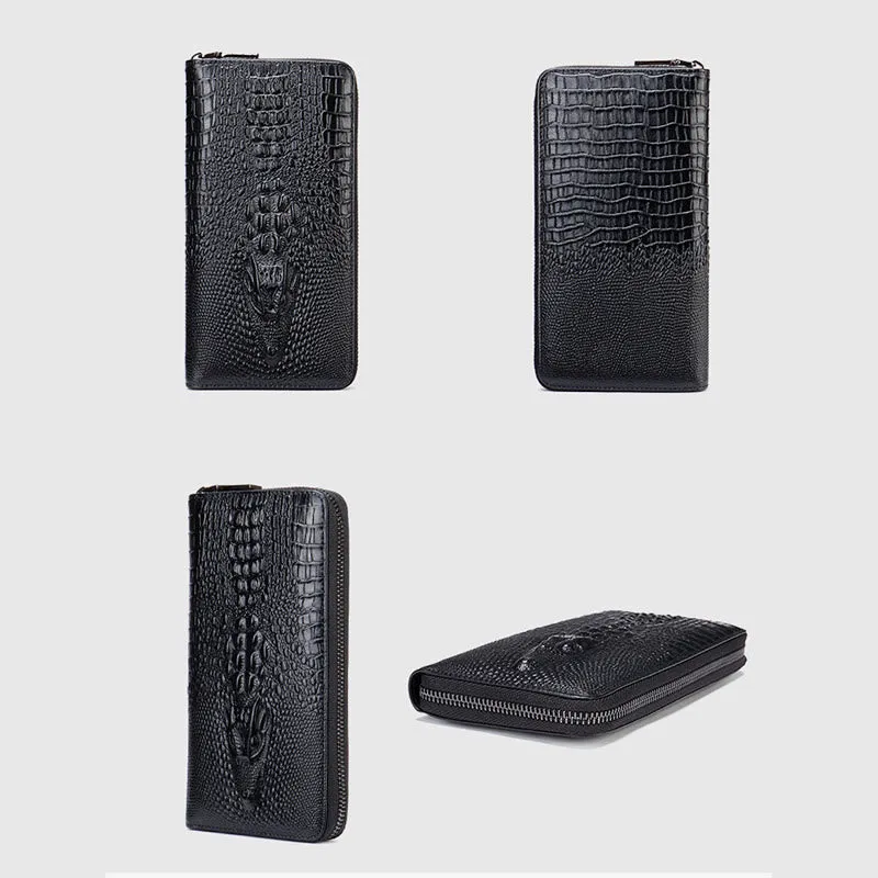Mens Crocodile Print Wallet Business Genuine Leather Long Purse