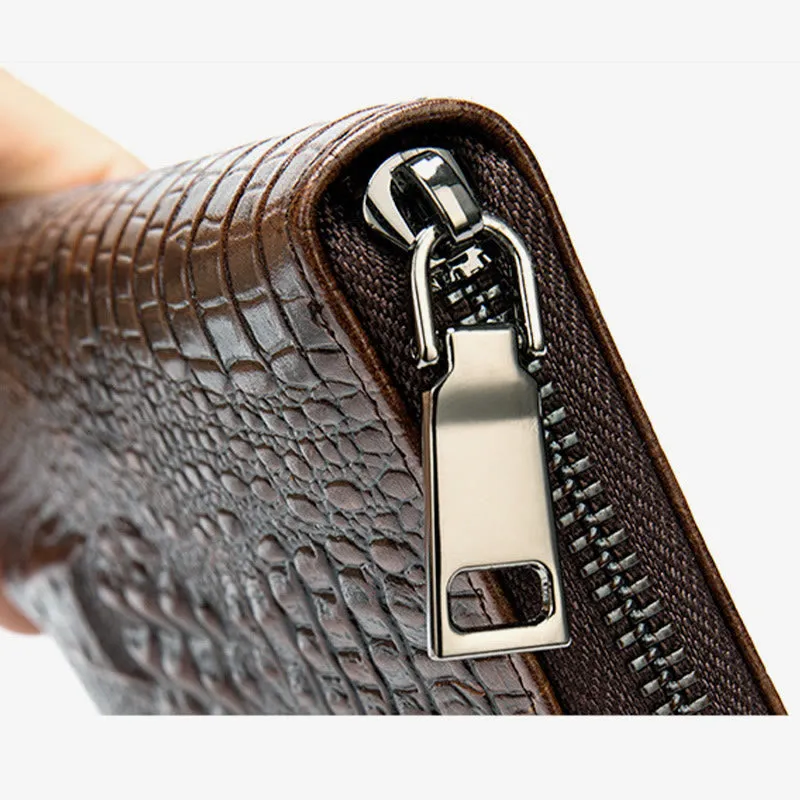 Mens Crocodile Print Wallet Business Genuine Leather Long Purse