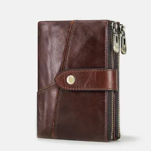 Men's Large Capacity RFID Blocking Leather Wallet with Zipper Pocket
