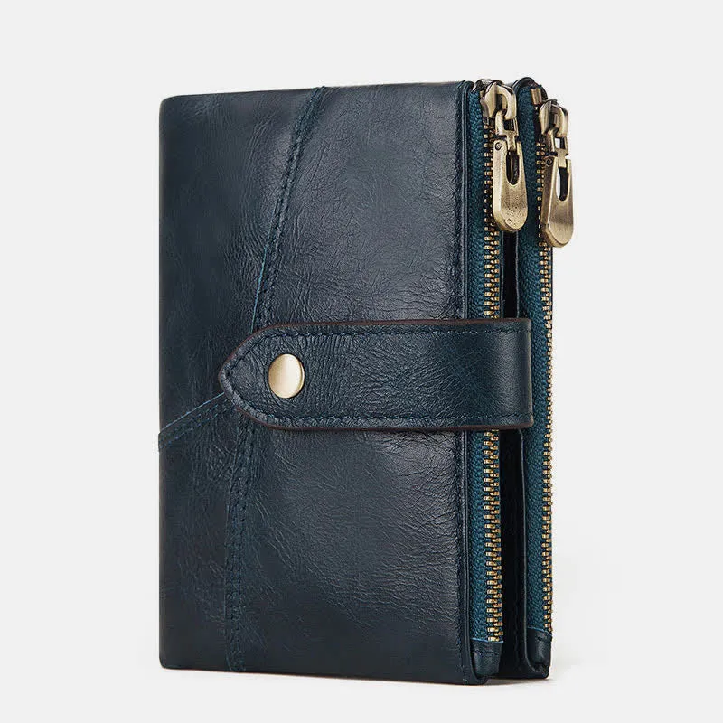 Men's Large Capacity RFID Blocking Leather Wallet with Zipper Pocket