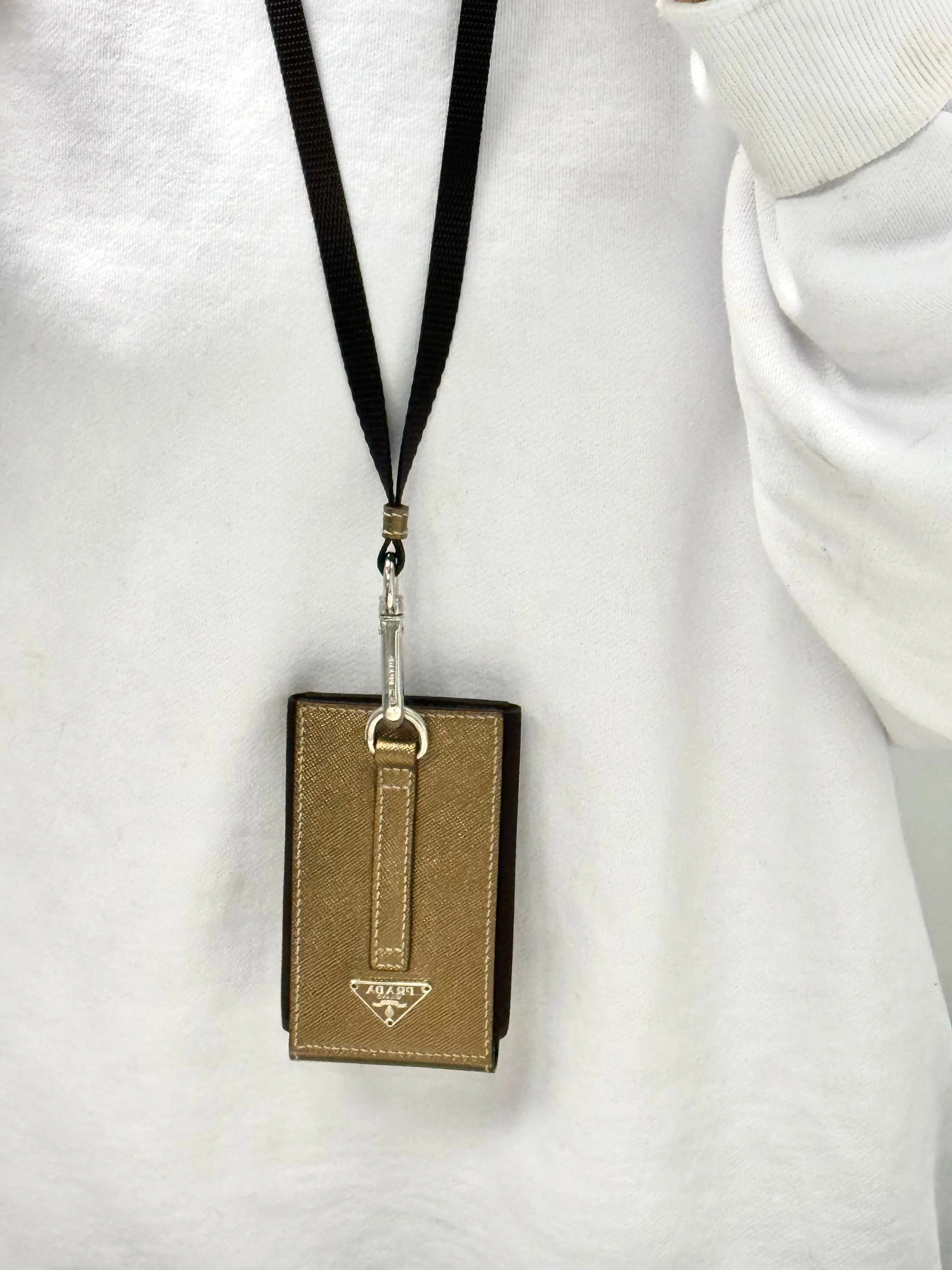 Prada Bronze Signature Handbag Accessory- Large