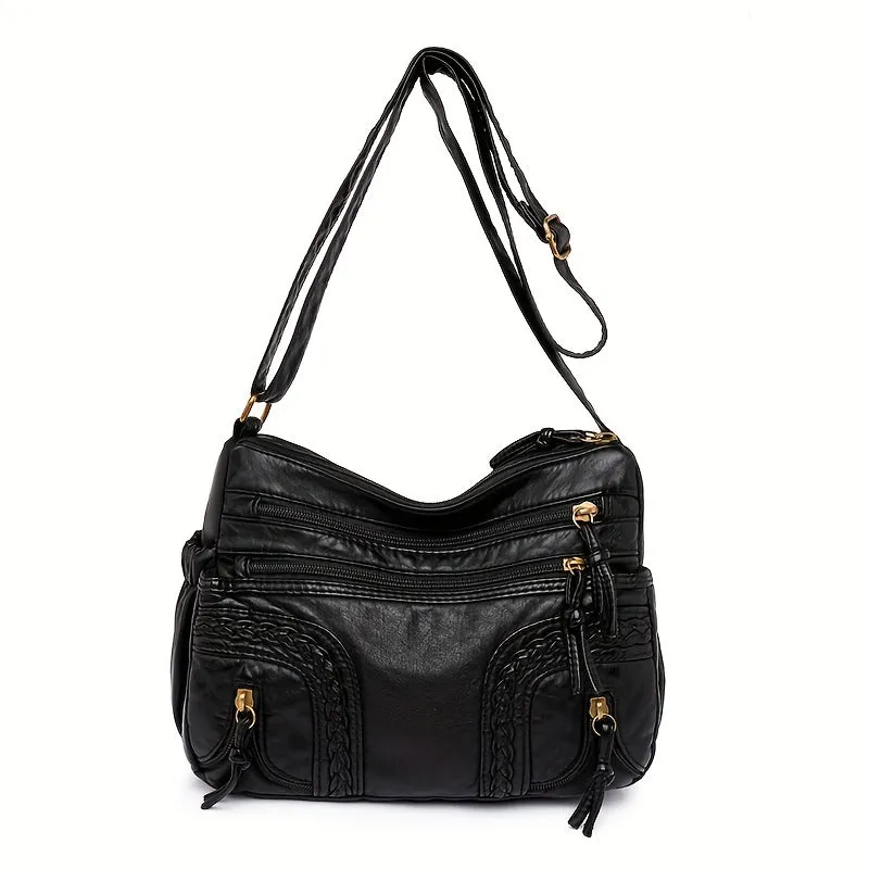 realaiot  Durable Multi-compartment Crossbody Bag, Solid Color Shoulder Bag, Perfect Messenger Bag For Daily Use