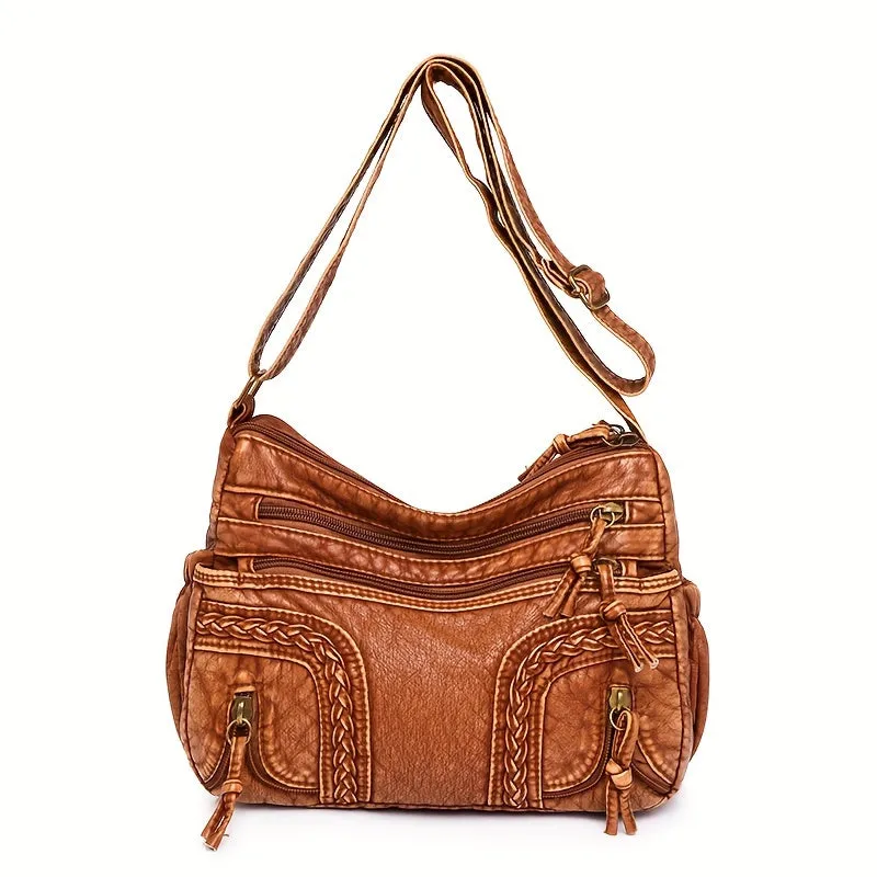 realaiot  Durable Multi-compartment Crossbody Bag, Solid Color Shoulder Bag, Perfect Messenger Bag For Daily Use