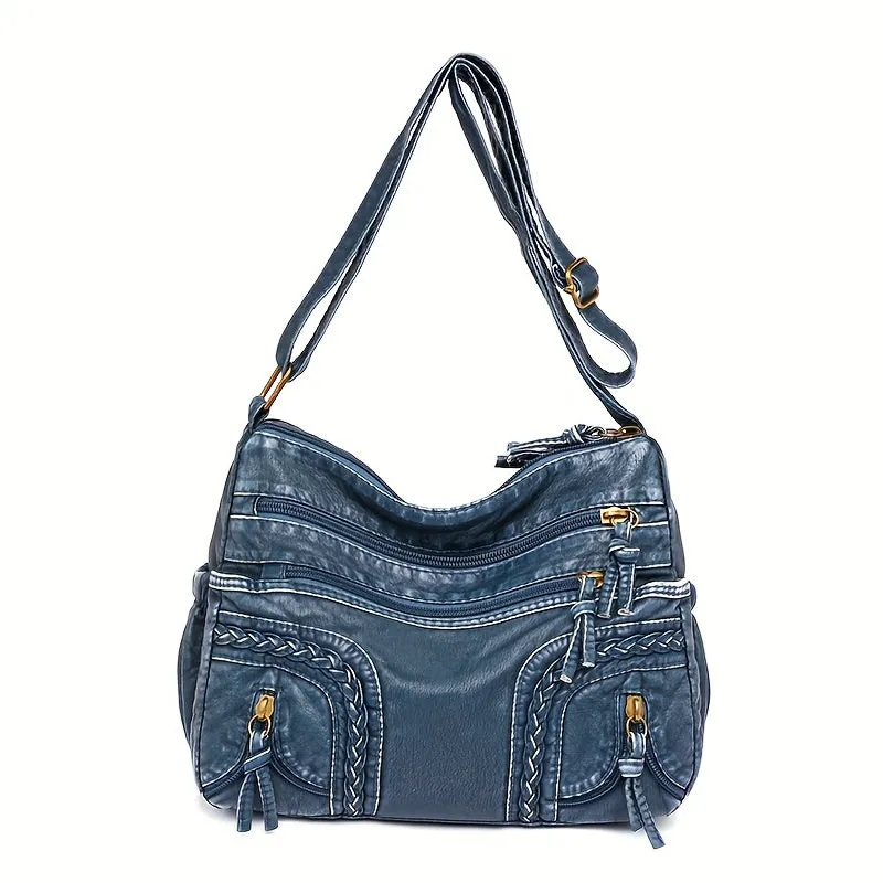 realaiot  Durable Multi-compartment Crossbody Bag, Solid Color Shoulder Bag, Perfect Messenger Bag For Daily Use