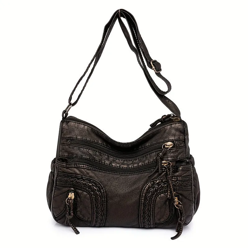 realaiot  Durable Multi-compartment Crossbody Bag, Solid Color Shoulder Bag, Perfect Messenger Bag For Daily Use