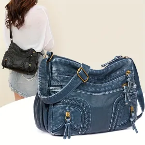realaiot  Durable Multi-compartment Crossbody Bag, Solid Color Shoulder Bag, Perfect Messenger Bag For Daily Use