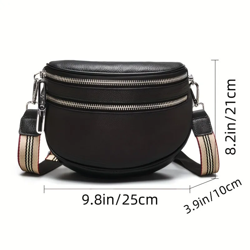 realaiot  Fashion Wide Shoulder Strap Fancy Pack, Casual Multi Zipper Layer Chest Bag, All-Match Sports Crossbody Bag