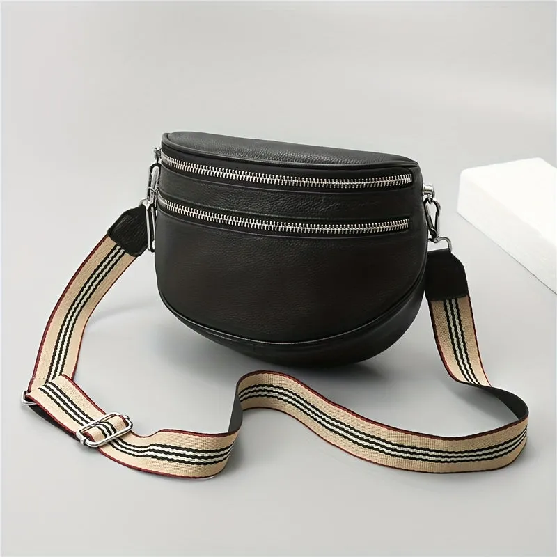 realaiot  Fashion Wide Shoulder Strap Fancy Pack, Casual Multi Zipper Layer Chest Bag, All-Match Sports Crossbody Bag