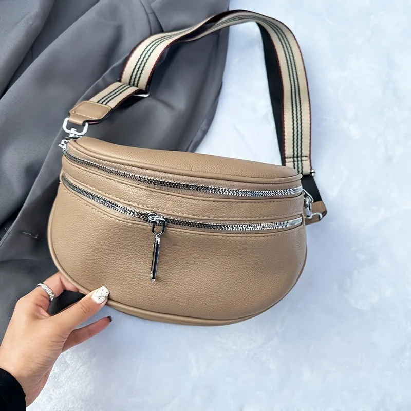 realaiot  Fashion Wide Shoulder Strap Fancy Pack, Casual Multi Zipper Layer Chest Bag, All-Match Sports Crossbody Bag