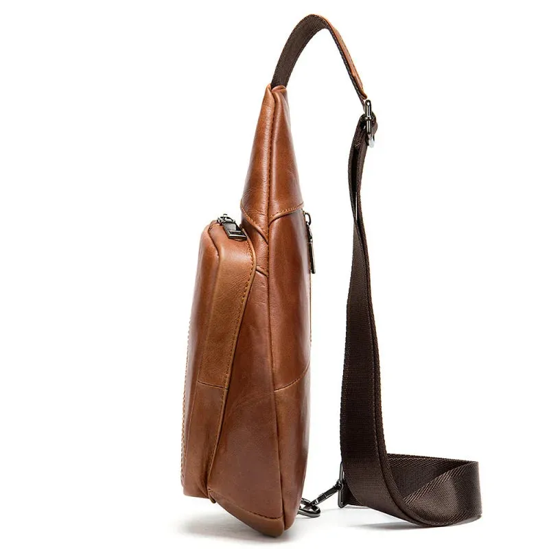 UAKISS  -  New Men's Cow Leather Chest Bag Man Triangle Shoulder Sports Bag Casual Male Crossbody Bag