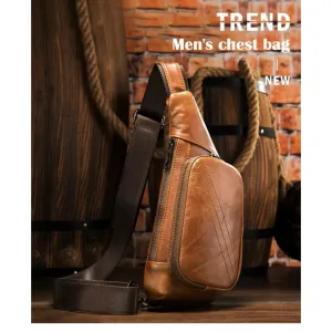 UAKISS  -  New Men's Cow Leather Chest Bag Man Triangle Shoulder Sports Bag Casual Male Crossbody Bag