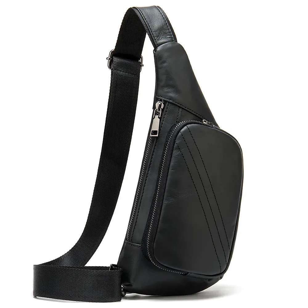 UAKISS  -  New Men's Cow Leather Chest Bag Man Triangle Shoulder Sports Bag Casual Male Crossbody Bag