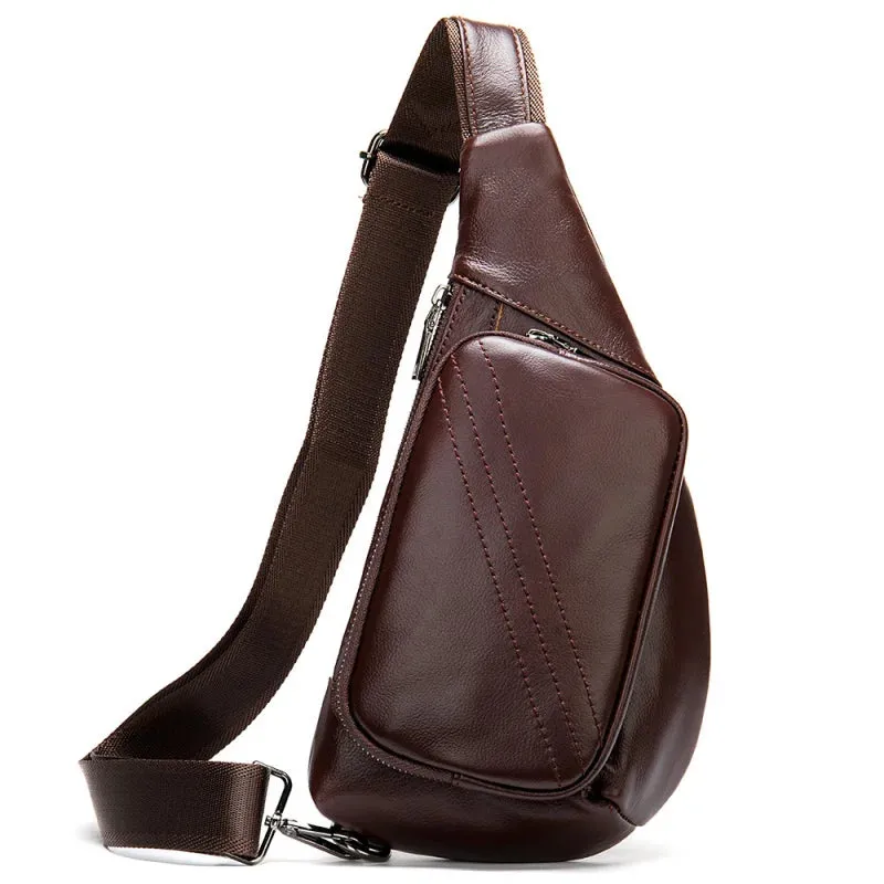 UAKISS  -  New Men's Cow Leather Chest Bag Man Triangle Shoulder Sports Bag Casual Male Crossbody Bag
