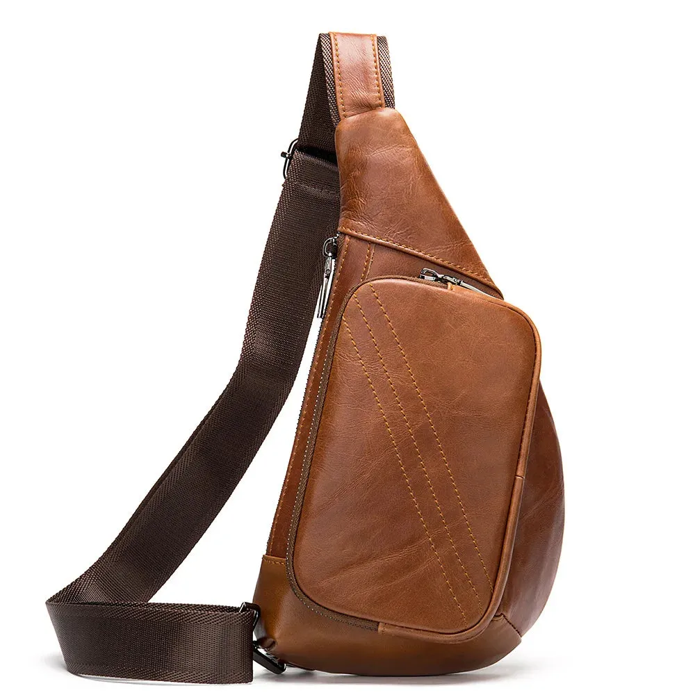UAKISS  -  New Men's Cow Leather Chest Bag Man Triangle Shoulder Sports Bag Casual Male Crossbody Bag