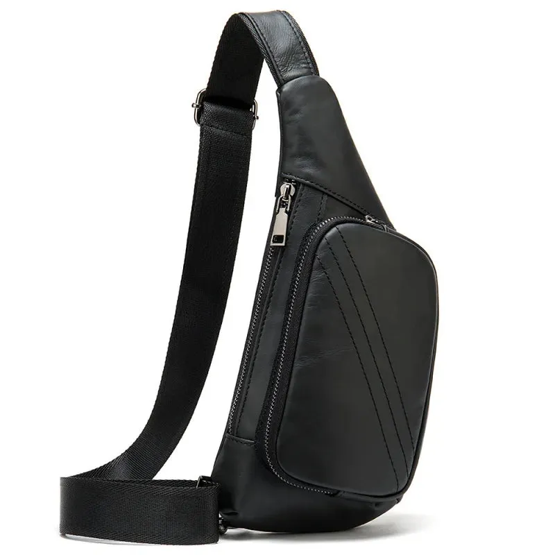 UAKISS  -  New Men's Cow Leather Chest Bag Man Triangle Shoulder Sports Bag Casual Male Crossbody Bag