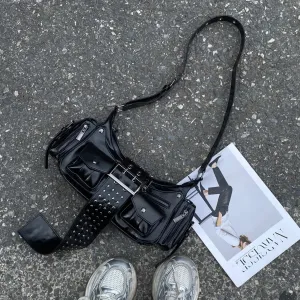 UAKISS  -  Punk Multi-Zipper Tassel Rivet Motorcycle Bag Fashion Hobos Women Shoulder Bags Y2K Half Moon Underarm Bag Trend Handbags