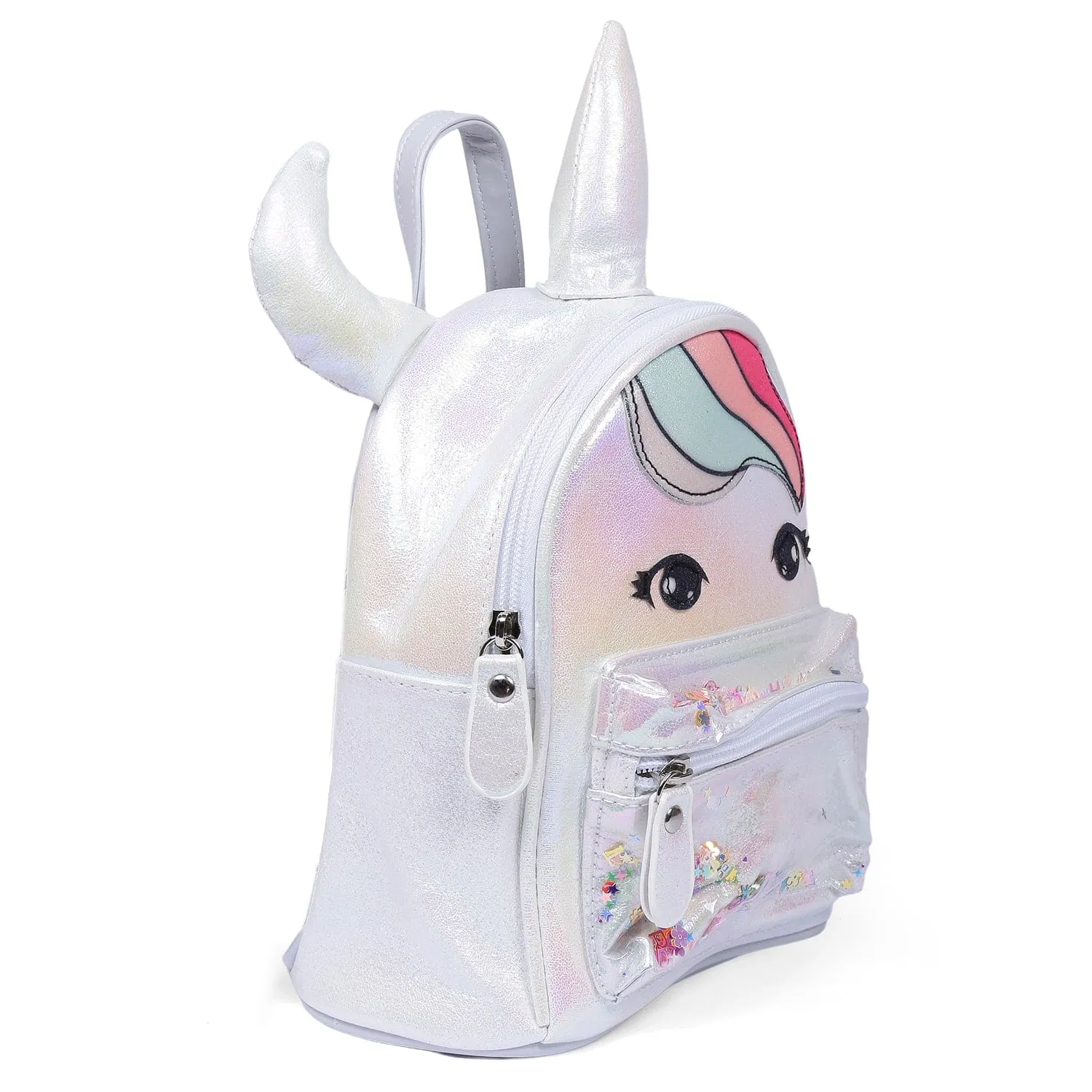 Unicorn Sequined Dual Tone Backpack Trendy Bag - White