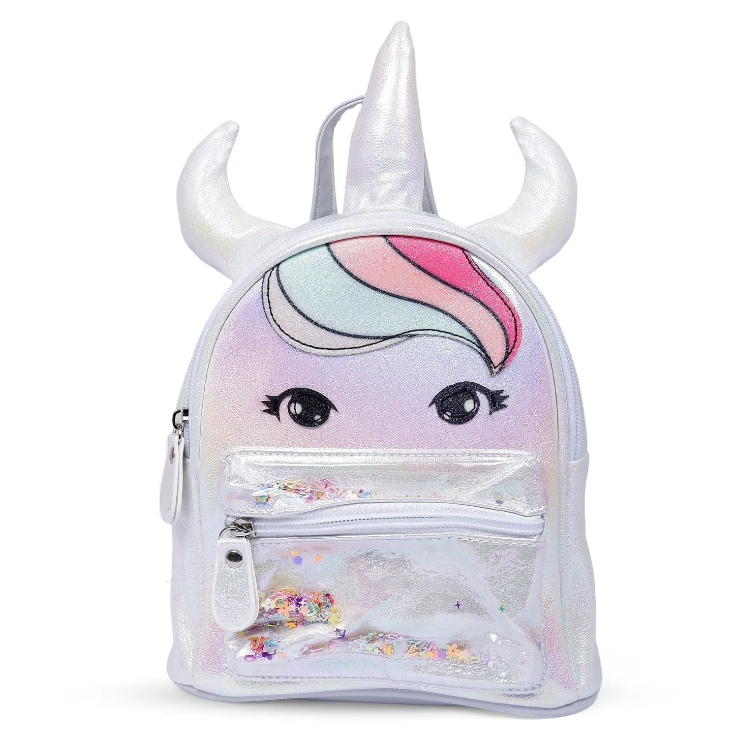 Unicorn Sequined Dual Tone Backpack Trendy Bag - White