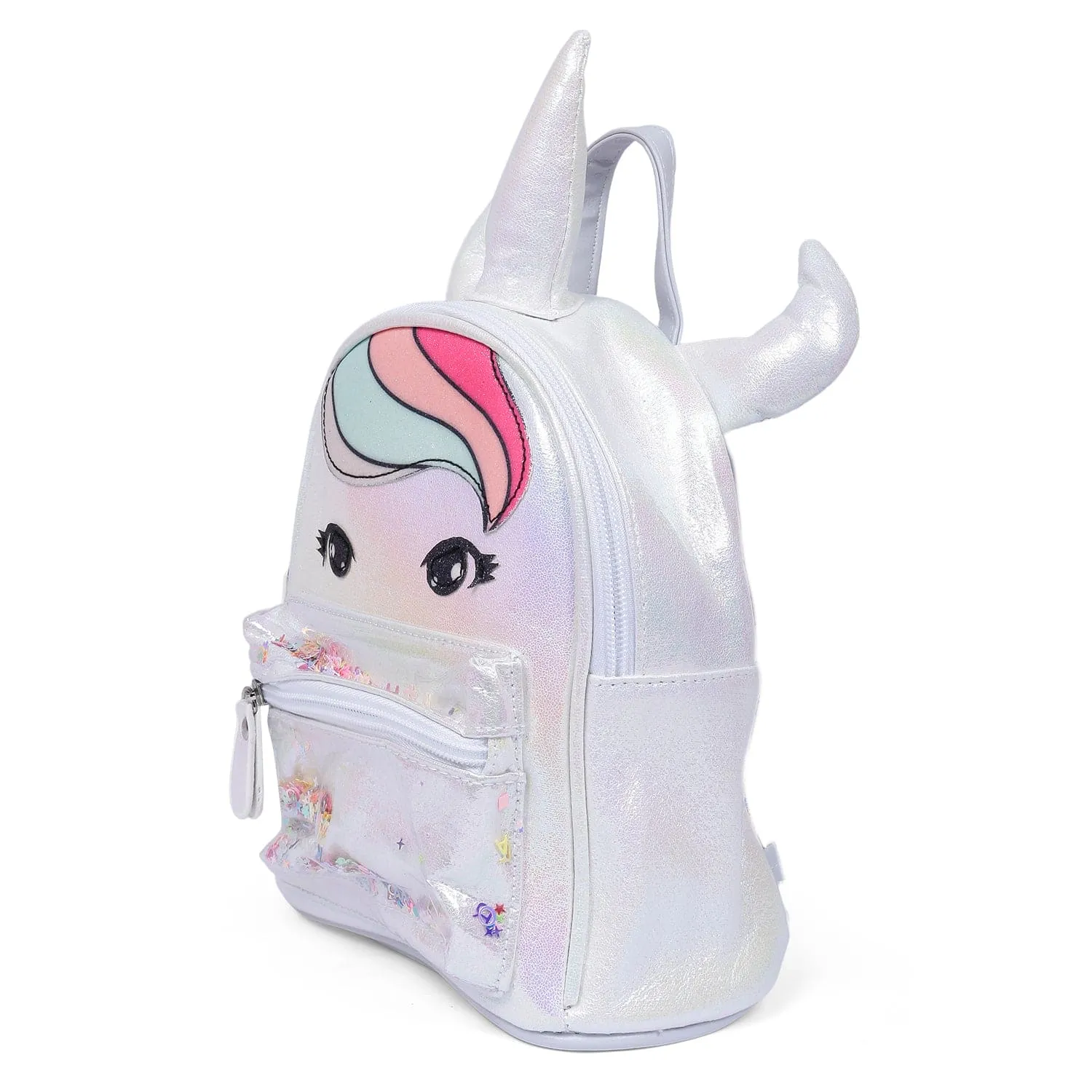 Unicorn Sequined Dual Tone Backpack Trendy Bag - White