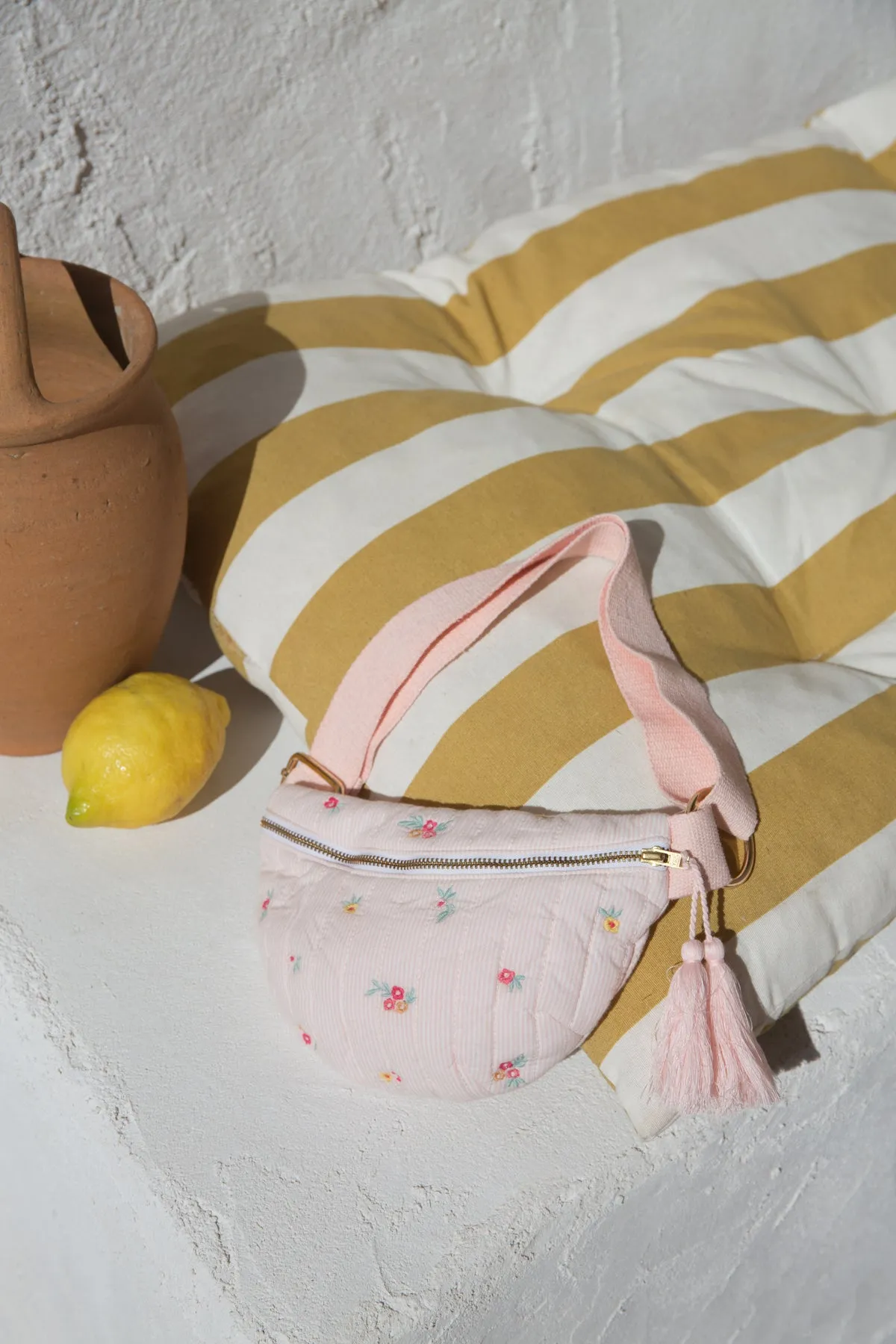 Waist Bag Body - Pink Bouquet Stripes